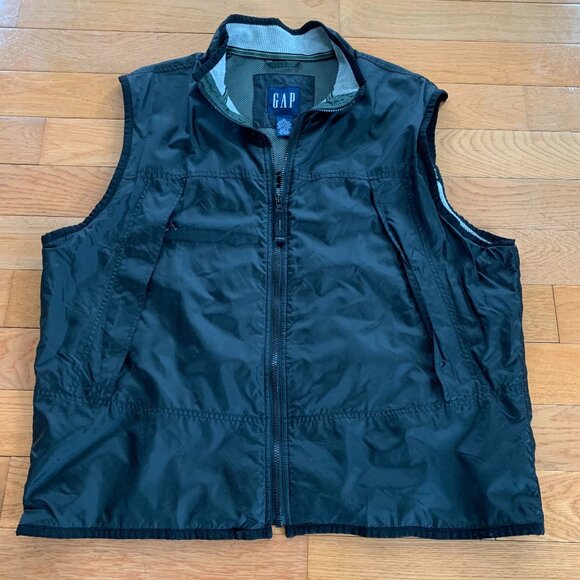 Y2K Gap Blue Knitted‎ Fabric Lined Nylon Outdoor Vest Pockets Midweight Mens XL - Picture 1 of 11